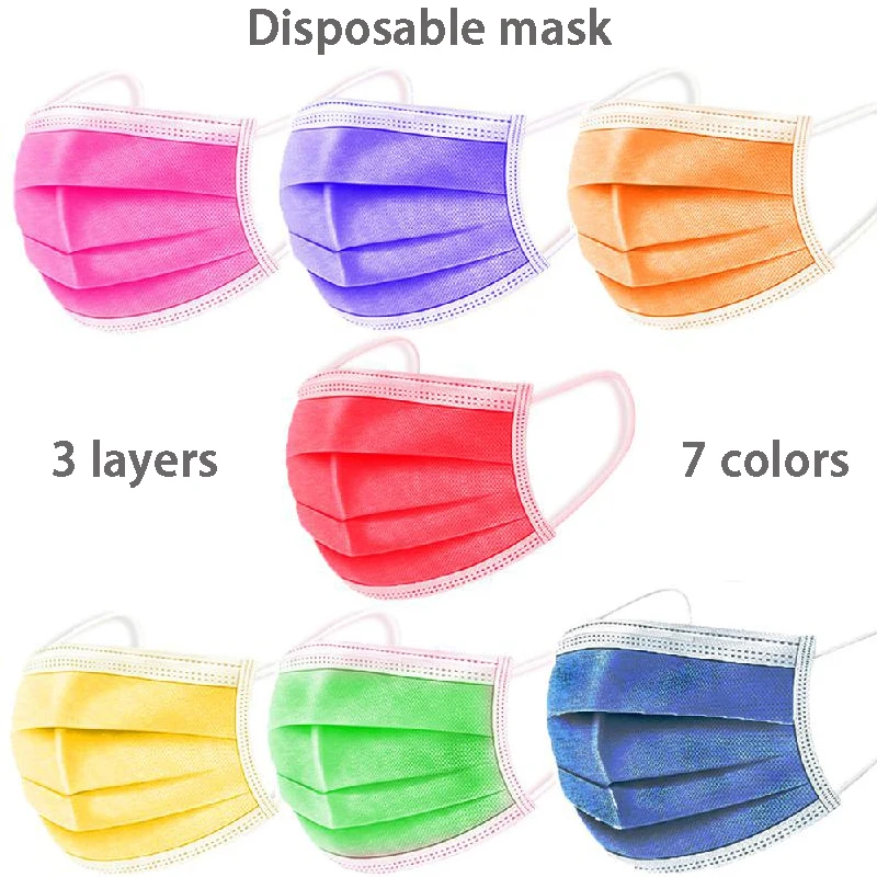 10-100pcs Disposable Non-woven 3-layer Filter Mask Purple Orange Fruit Green Mouth Face Mask Adult Breathable Multicolor Mask