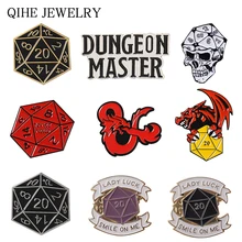 Mazmorras y dragones esmalte Pin D20 DnD 20 lados dados juego broches y alfileres insignias RPG juego dados amantes pin de solapa botón