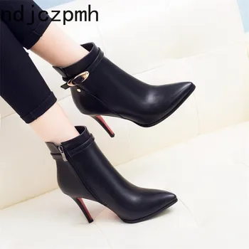 

Women's Boots New fashion winter Pointed zipper Metal Decoration High heel Ankle boots Women's shoes 34-40 Heel Height 9cm black