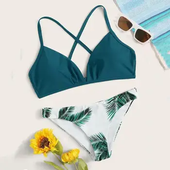 

2019 High Quality Biquini Women Print Push-Up Padded Bathing Suit Hollow Out Underwear Set Wire Free Brazillian Female Intimates