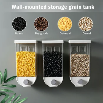 

1L/1.5L Kitchen Storage Box Pressing Rice Grain Cereals Oatmeal Food Container Sealed Storage Jar Cuisine Rangement Wall Mounted