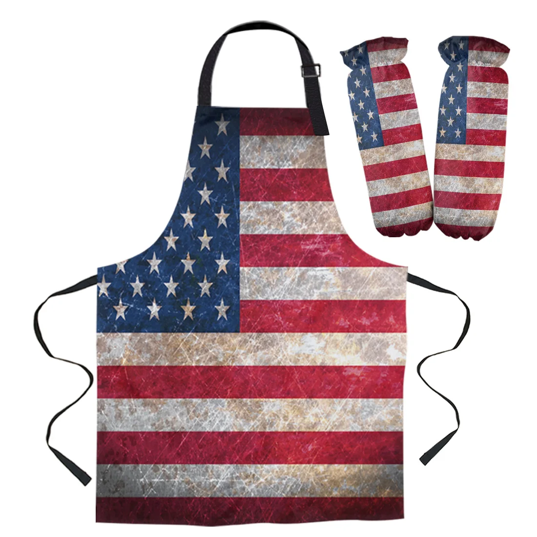 American Flag Kitchen Aprons Kit Unisex Dinner Party Cooking Bib Funny Pinafore Cleaning Apron Sleeve Baking Gloves | Дом и сад