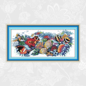 

Joy sunday Needlework Tropical fish Printed On Canvas Cross Stitch Kits Embroidery Set DIY Handmade Beginner Gift Art Crafts