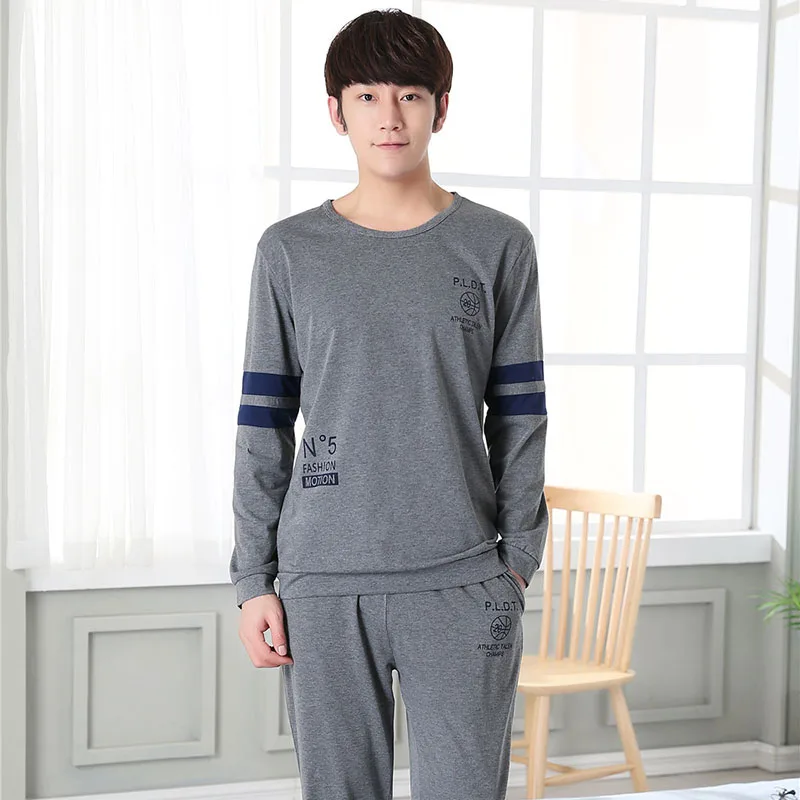 High Quality Long Sleeve Homewear Cotton Pajama Sets for Men 2018 Autumn Winter Casual Striped O-neck Pyjama Male Lounge Clothes High Quality Long Sleeve Homewear Cotton Pajama Sets for Men 2018 Autumn Winter Casual Striped O-neck Pyjama Male Lounge Clothes