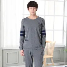 High Quality Long Sleeve Homewear Cotton Pajama Sets for Men 2018 Autumn Winter Casual Striped O-neck Pyjama Male Lounge Clothes High Quality Long Sleeve Homewear Cotton Pajama Sets for Men 2018 Autumn Winter Casual Striped O-neck Pyjama Male Lounge Clothes