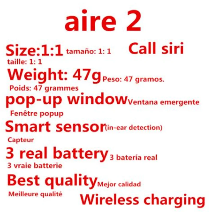 Супер AI TWS Aire2 Bluetooth 5,0 auriculares con cambio de nombre auriculares posicionamiento en detección de oido auriculares i