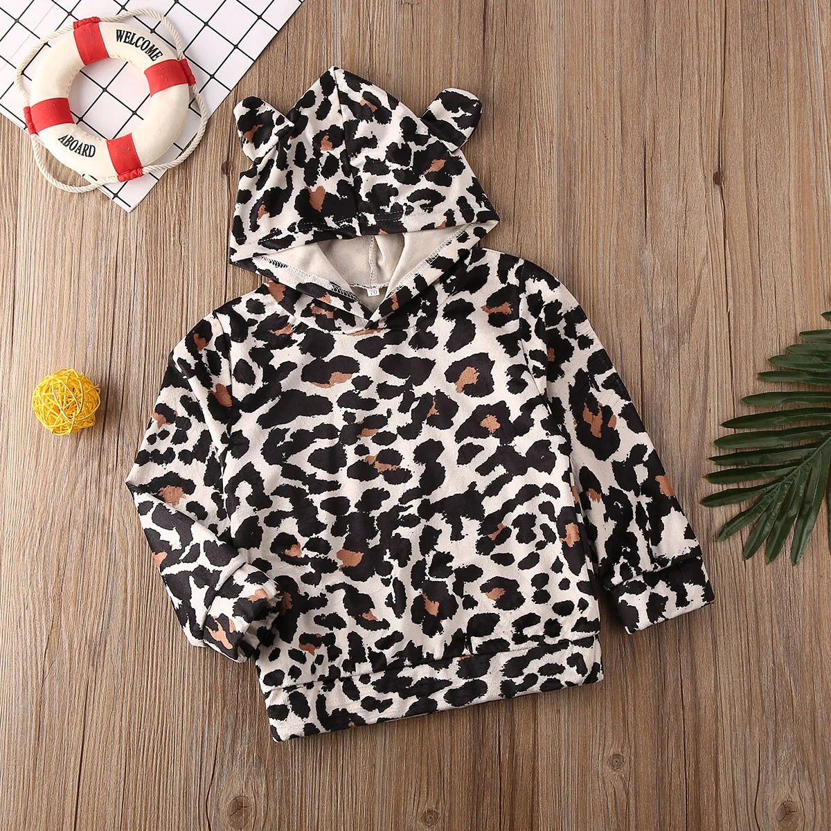 Модный детский пуловер с леопардовым принтом для маленьких девочек и мальчиков верхняя одежда осенне-зимняя теплая одежда Модный повседневный джемпер с капюшоном для детей от 1 года до 7 лет