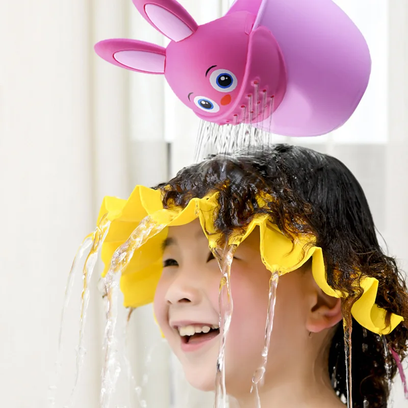 

Cartoon Rabbit Baby Bath Caps Shampoo Cup Children Bathing Bailer Toddle Baby Shower Spoon Child Washing Hair Cup Kids Bath Tool