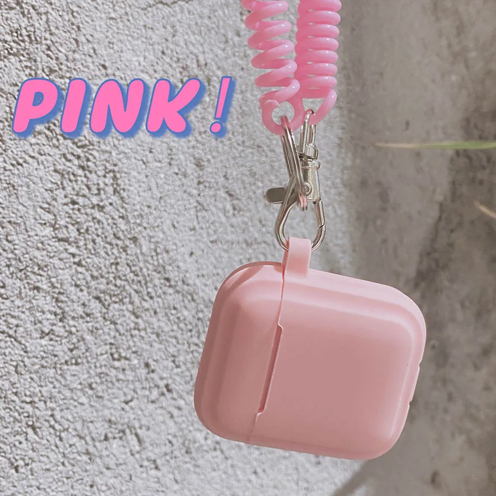 Case For Airpods 1/2/3 Silicone Solid Color Protective Earphone Cover For Apple Air Pods Pro 2 with Spring Fexible Chain Keyring