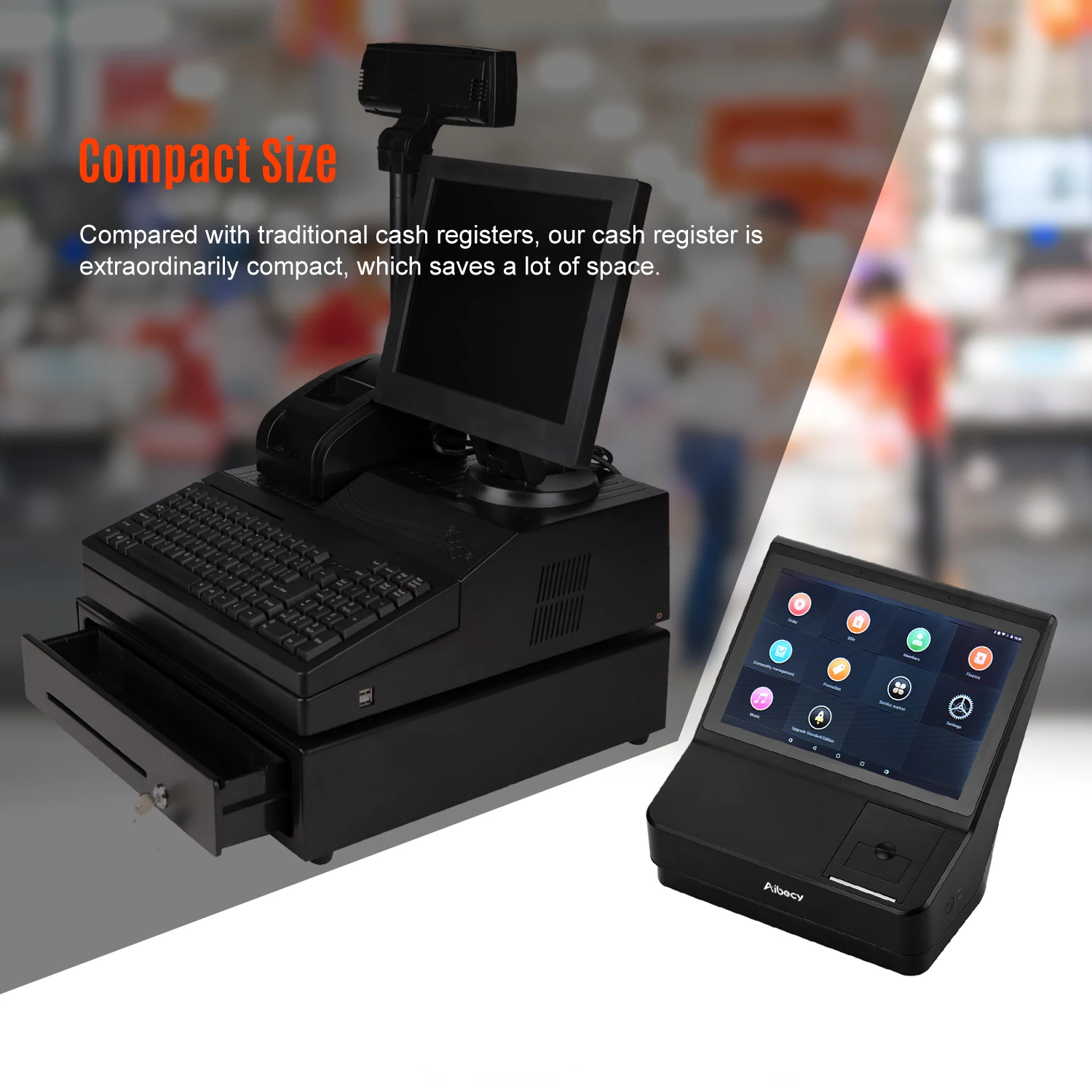 Aibecy 10 1 дюймовый сенсорный POS кассовый аппарат с системой точки продажи поддержка