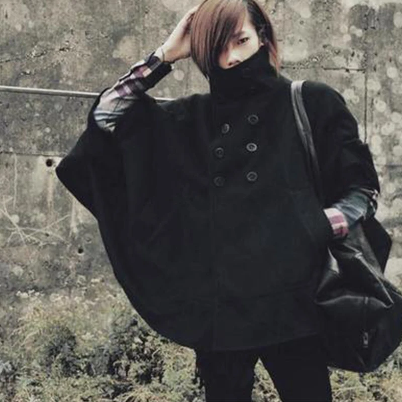Bat sleeve men's cape loose woolen coat tide men's coat loose Japanese and Korean version of large size tide personality coat Bat sleeve men's cape loose woolen coat tide men's coat loose Japanese and Korean version of large size tide personality coat