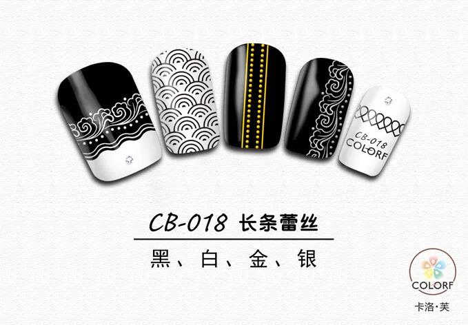 CB11-019 New Style Gold And Silver Black And White DIY3D Nail Sticker Cartoon Lettered Manicure Flower Stickers