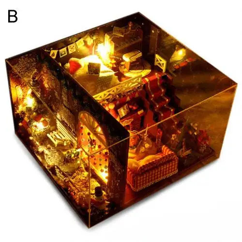 with Cover Деревянный DIY светодиодный рождественский кукольный дом мебель модель с музыкой Развивающие детские игрушки - Цвет: with Cover