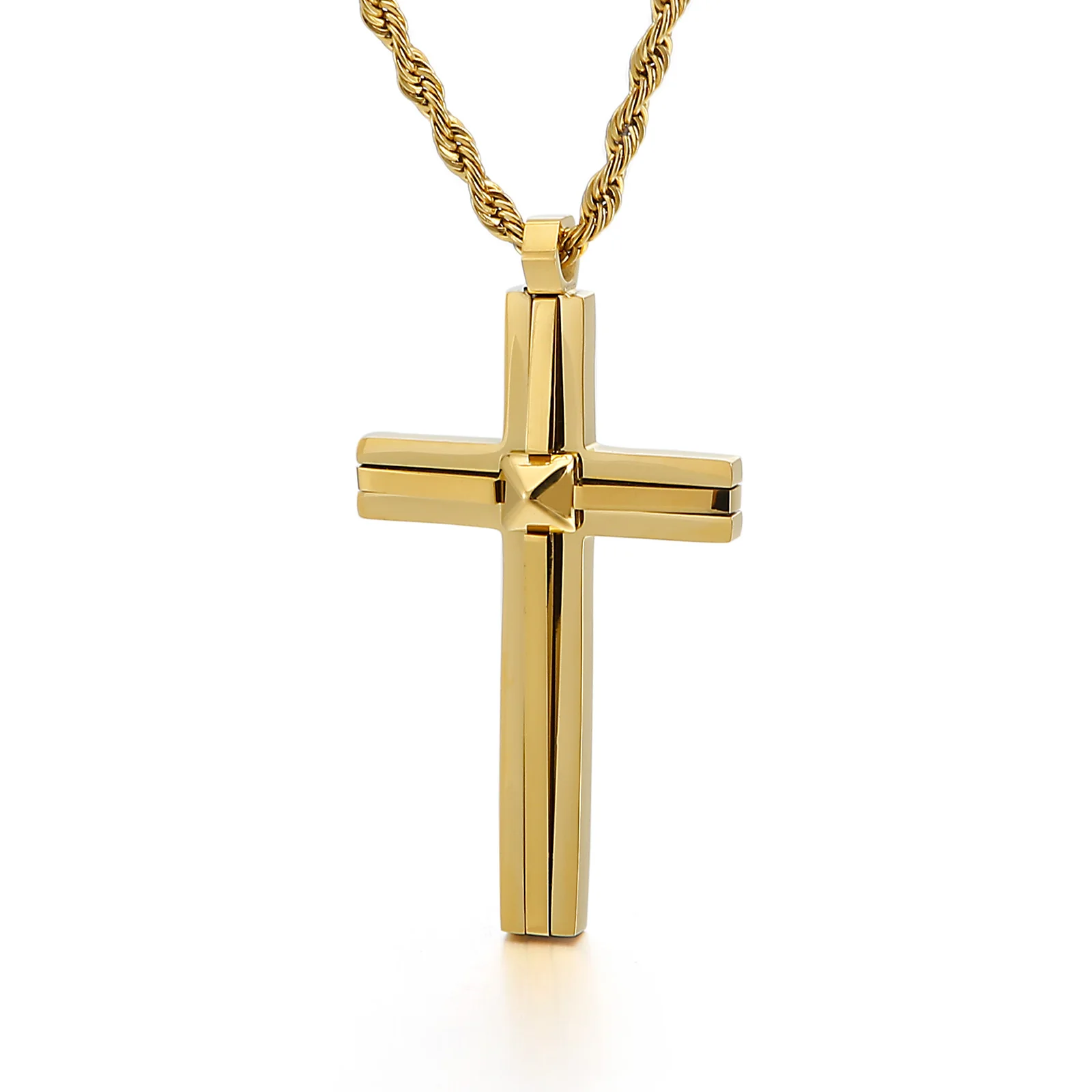 

Golden Cross Pendant Religious Faith Necklace Men's Women's Blessing Gifts