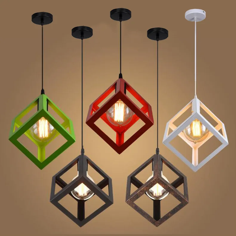 

Retro American-Style Village Square Pendant Lamp Square Creative Bar Counter Living Room Lamps Industrial-Style Loft Iron Dropli