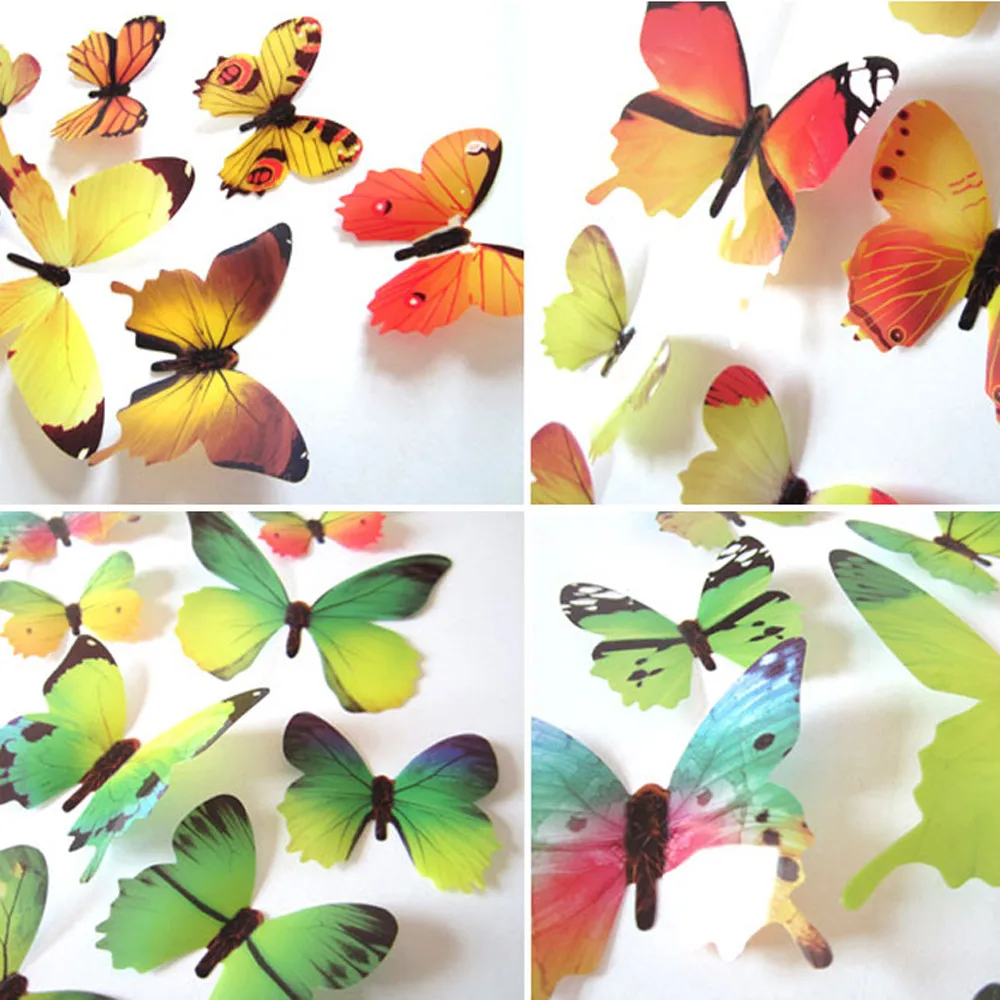 12Pcs Butterflies Wall Sticker Decals Stickers on the wall New Year Home Decorations 3D Butterfly PVC Wallpaper for living Room