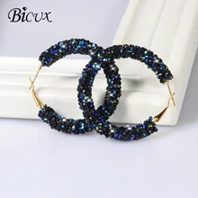 BICUX, винтажные корейские серьги с австрийскими кристаллами, большие висячие серьги для женщин, модные серьги с кубическим цирконием, Женские Ювелирные изделия