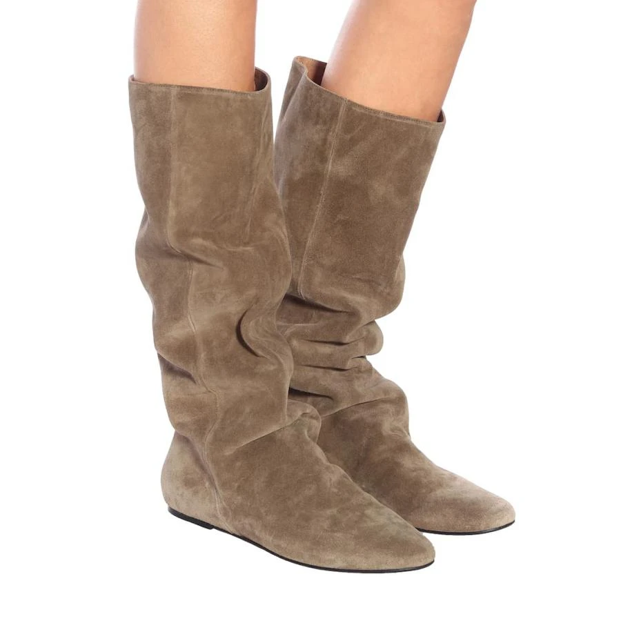 Botas planas de ante vaca para mujer, botines planos de media caña, con punta en pico, estilo occidental|Botas a media pantorrilla| - AliExpress