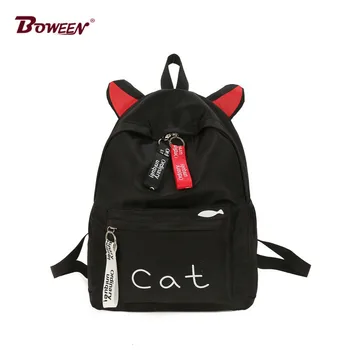

Teens Women Backpack Schoolbag for Girls Teenage School Bags Cute Cat Ears Nylon Printing Back Pack Female Book Bag