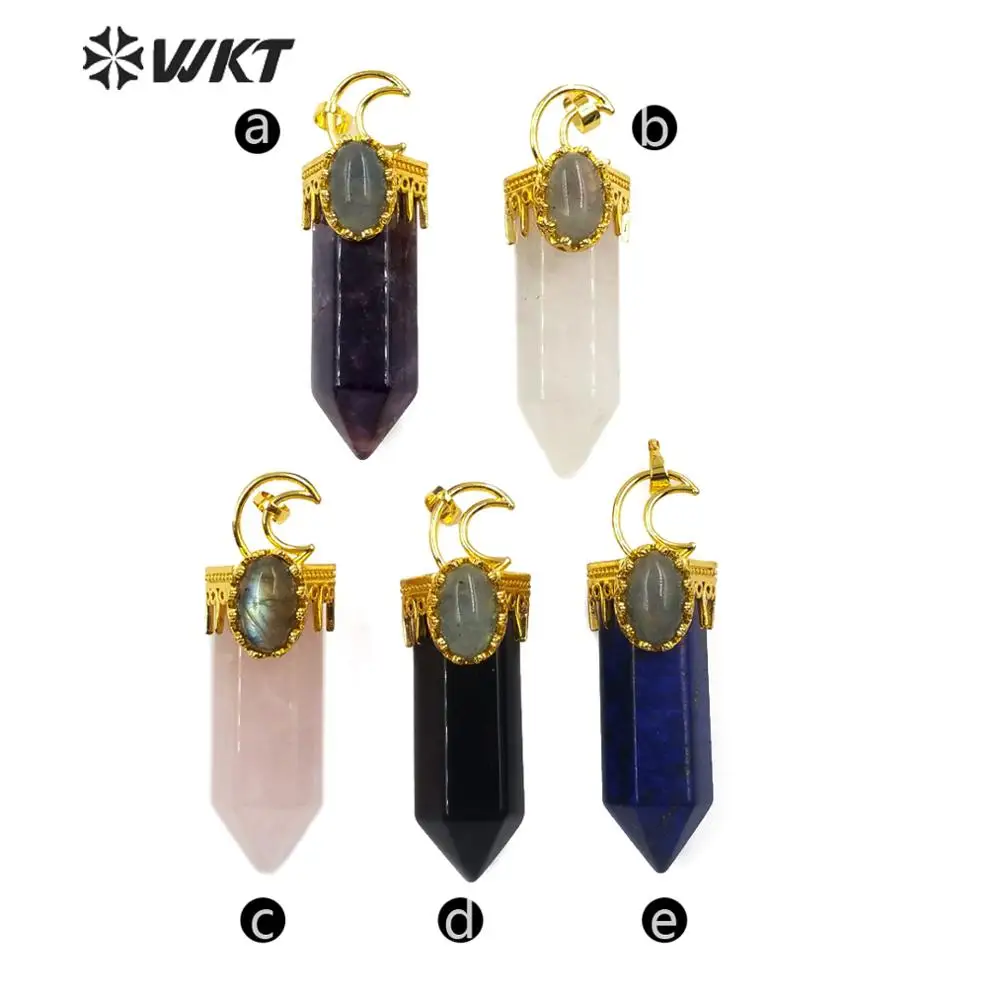 WT-P1492 кулон из натурального камня Специальный карандаш Хрустальная колонна форма ручной работы Золотой гальванический кулон для женщин Шарм ювелирные изделия