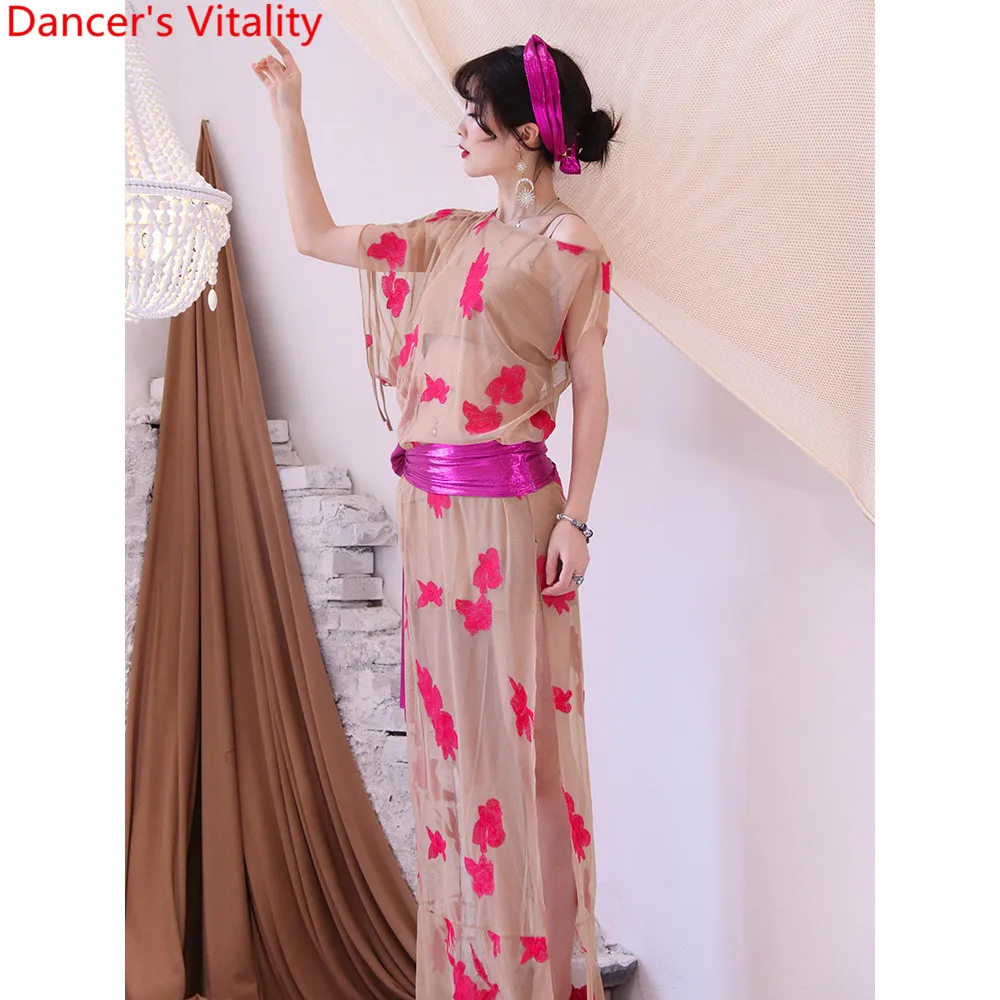 Летняя одежда для занятий танцами живота, топ с v-образным вырезом, юбка, набор трусов, одежда для восточных и индийских танцев, женская одежда для начинающих