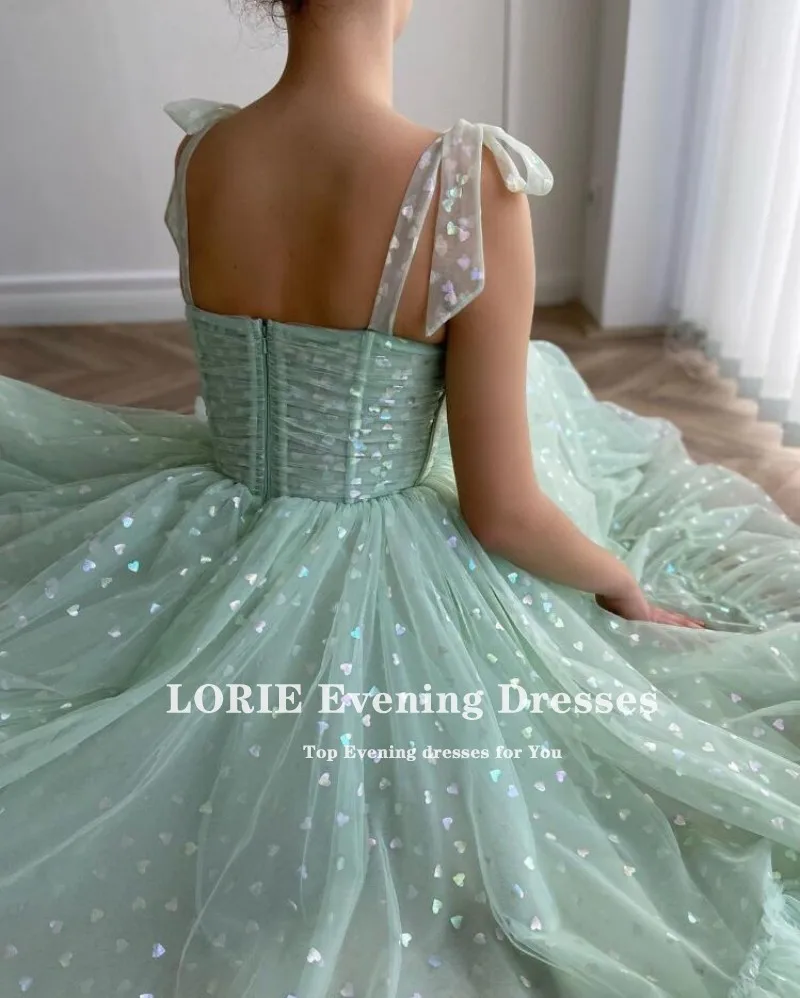LORIE Shiny Fairy Prom Dresses Sweetheart Mint Green Tulle Tea Length Wedding Party Gown Short Graduation Robes de cocktail