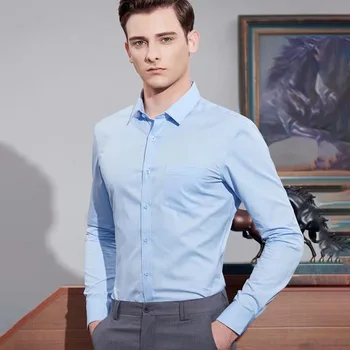 

New Men's European and American Long Sleeve Shirt Khmer Square Collar Free Ironing Stretch Shirt Solid Color Business Casual Sli