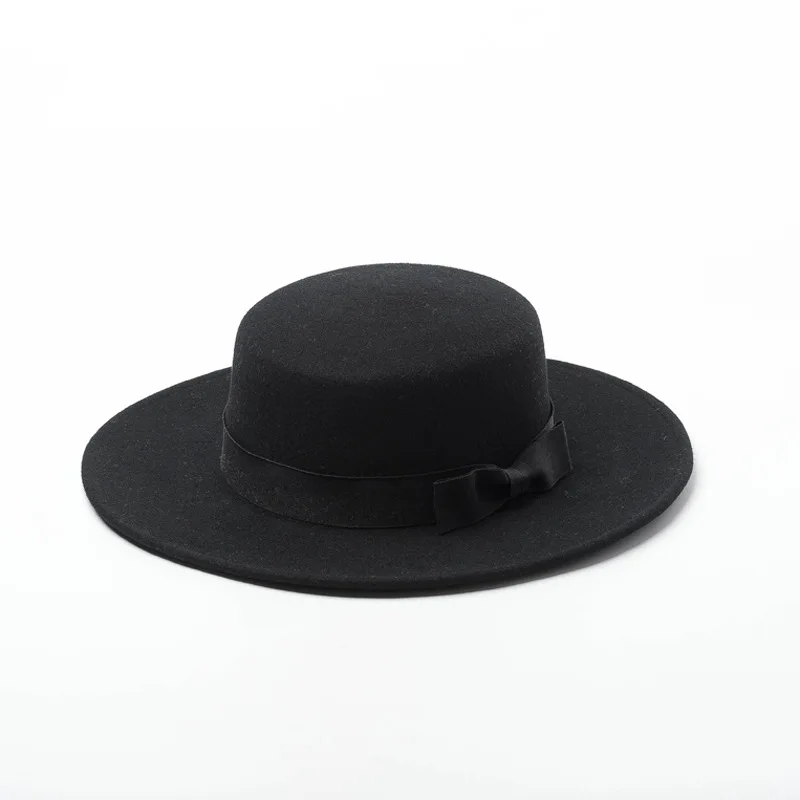 01912-hh8138b сплошное шерстяное классический бантом шляпа Fedora Мужская и женская панама джазовая, шляпа