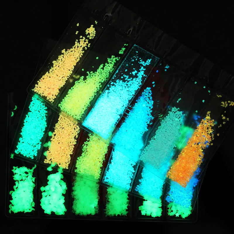 1 шт светящиеся в темноте флуоресцентные неоновые светящиеся Блестки для ногтей порошок фосфоресцирующий пигмент пыль Луна Звезда блестки украшения для ногтей
