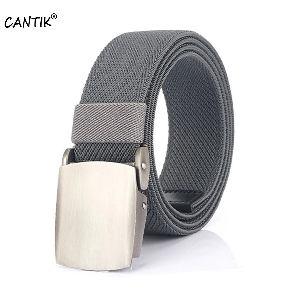 

CANTIK Men Quality Elastic Force Nylon Belt Simple Design Sliver Automatic Buckle Canvas Belts Men Clothing Accessories CBCA228