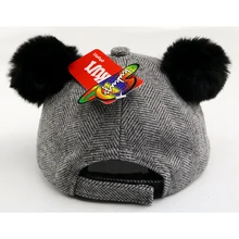 Зимняя бейсбольная кепка для мальчиков и девочек, Лоскутная фетровая Кепка, два шарик-помпон, регулируемая Детская кепка с козырьком