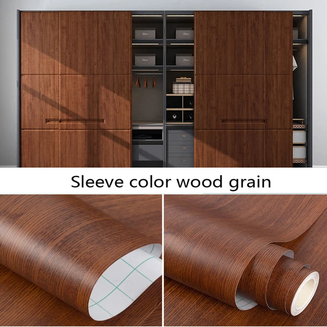 DIY Wood Grain Wallpaper for Kitchen Films Reconditioned Clothes Closet Closet Door Furniture for Home Office Decor Wall Sticker Teak