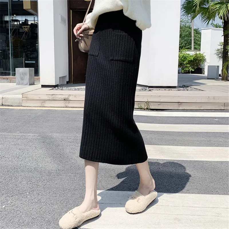 

Large size M-4XL Autumn and winter large size skirt fat sister 200 kg bag hip net red pocket knitted wool bag hip skirt