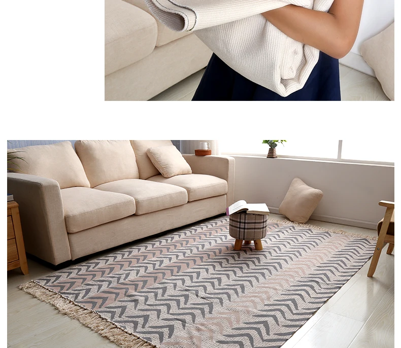 Скандинавский хлопок тканный ковер гостиная кисточки богемные спальни ковер пол подкладка для кофейного столика простой современный дом большое одеяло