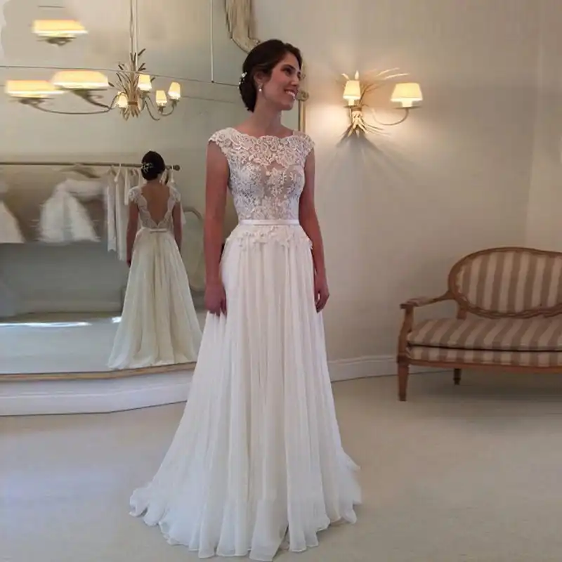 Alagilrsシンプルなウェディングドレス安いビーチ花嫁ドレスaラインのセクシーなシフォンキャップスリーブシフォンウェディングドレス プラスサイズ ウェディングドレス Aliexpress