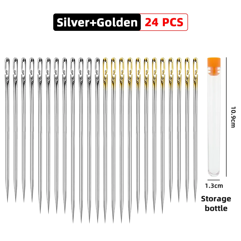 12/24Pcs Self-Threading Sewing Needles Stainless Steel Quick Automatic Threading Needle Stitching Pins DIY Punch Elderly Needle 