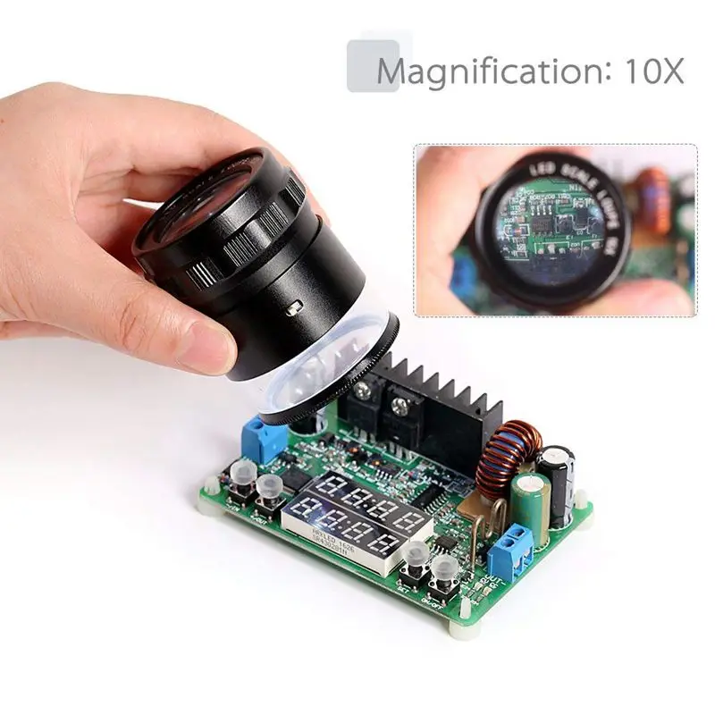 Hot 10X Mini Multi-functional Handheld LED Scale Loupe Portable 28mm Jeweler Loupe Magnifier with 8 LED Light Reticle Scale Magn