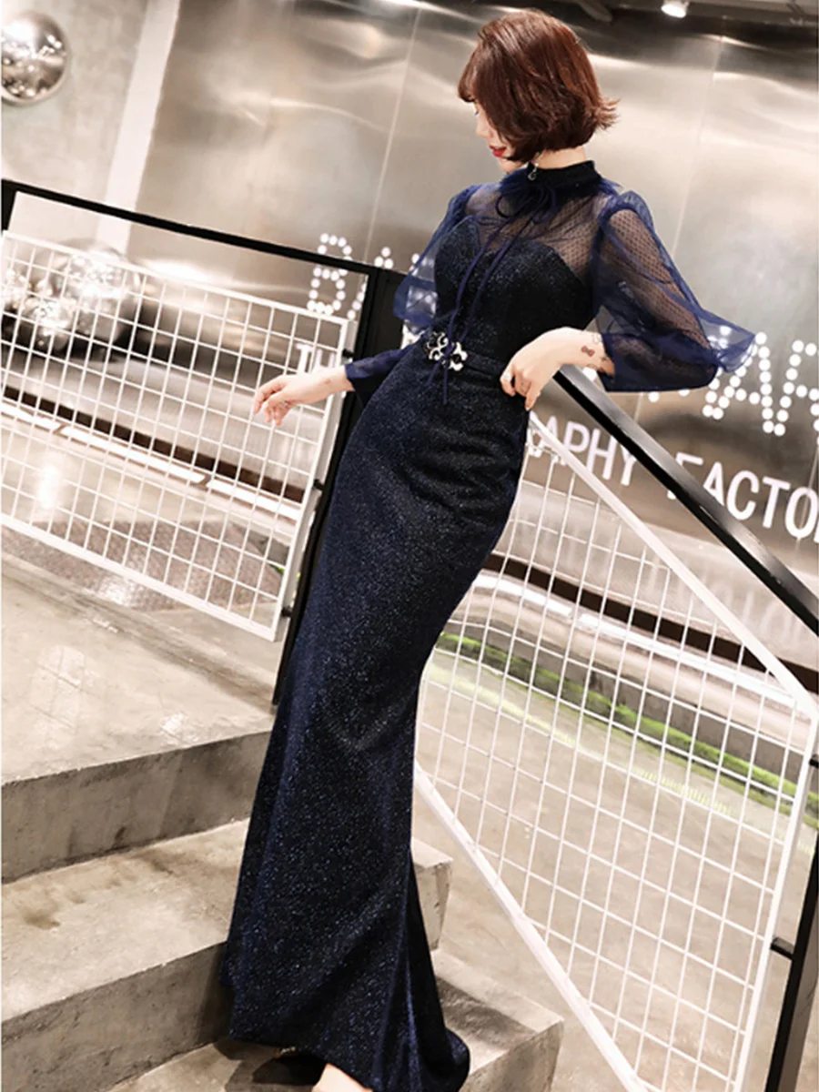 Вечернее платье с высоким воротником и длинным рукавом Robe De Soiree НОВЫЕ шикарные элегантные вечерние платья длина до пола официальное платье F266