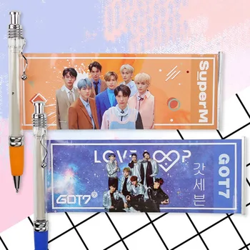 

2020 HOT SUPERM GOT7 Straykids Banner Pen Ashion Gel Pen Fans Gifts With Cute Album Photo KPOP Fans Gifts
