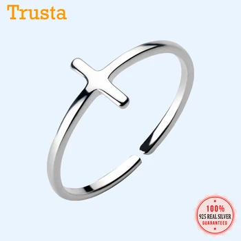 

Trustdavis 100% 925 Sterling Silver Fashion Simple Cross Cocktail Adjustable Ring for Trend Women Party Ring Jewelry Gift DS221