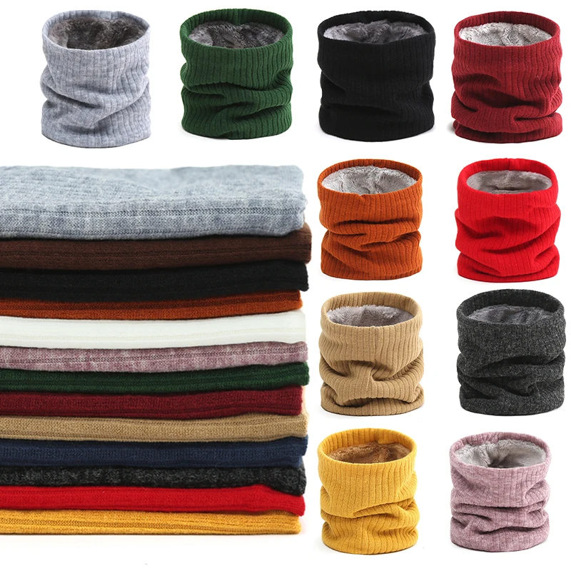 2021 New Neck Scarf Winter Women Men Solid Knitting Collar Thick Warm Velveted Rings Scarves High Quality Allmatch Muffler