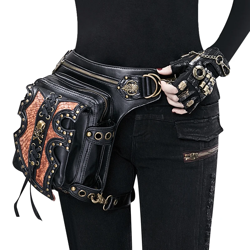 Drop Leg Bag Steampunk Waist Bags Womens Motorcycle Leg Bags Vintage Gothic Leather Messenger Bags 