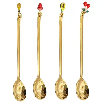 

4PCS Creative Stainless Steel Spoons Fruit Hanging Decor Dessert Spoons Fruit Decoration Series Dessert Mixing Spoon