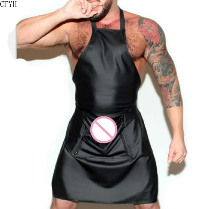 Sexy Men Male Lingerie Plus Size Leather Catsuit Latex Teddy Jumpsuit Apron Cosplay Open Crotch Body Stocking Sexy Clubwear Man