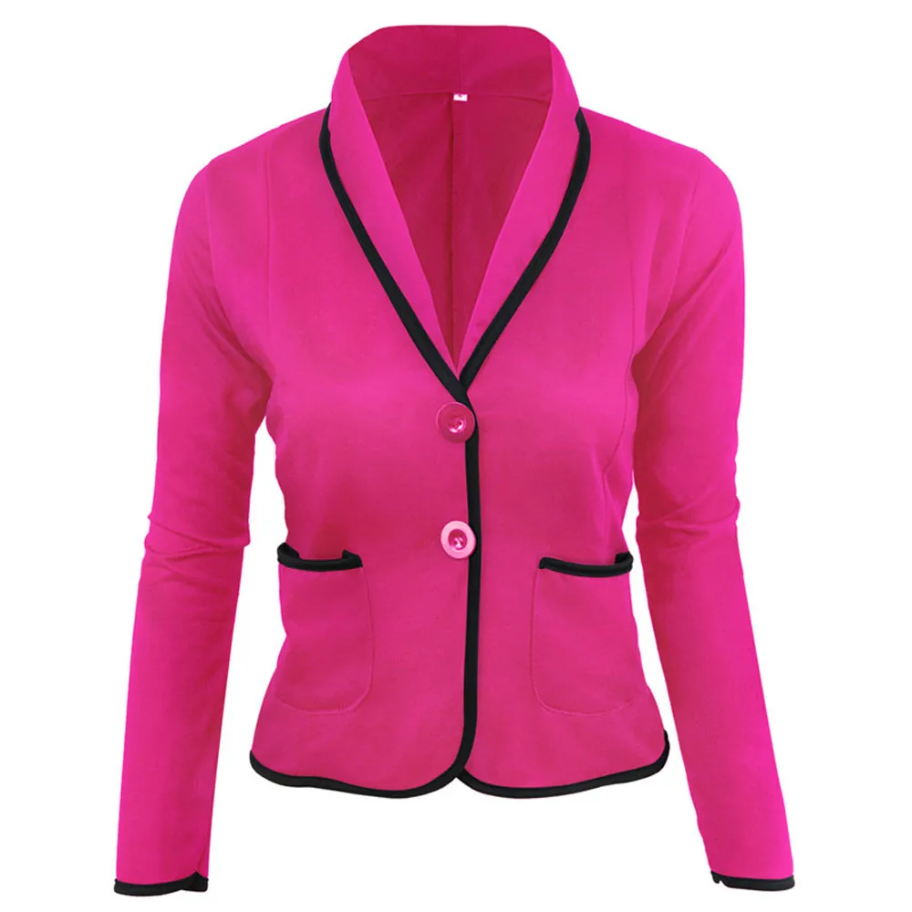 Plus Size Women Crop Business Coat Blazer Suit Long Sleeve Tops Slim Jacket Outwear Autumn Workwear S-6XL Women Suit Coat - Цвет: Hot Pink