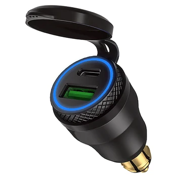 

Motorcycle Waterproof Fast Charger with Usb Type-C Port 12V/24V Qc3.0 Power Adapter Hella Din Plug Socket for Bmw Ducati Triumph