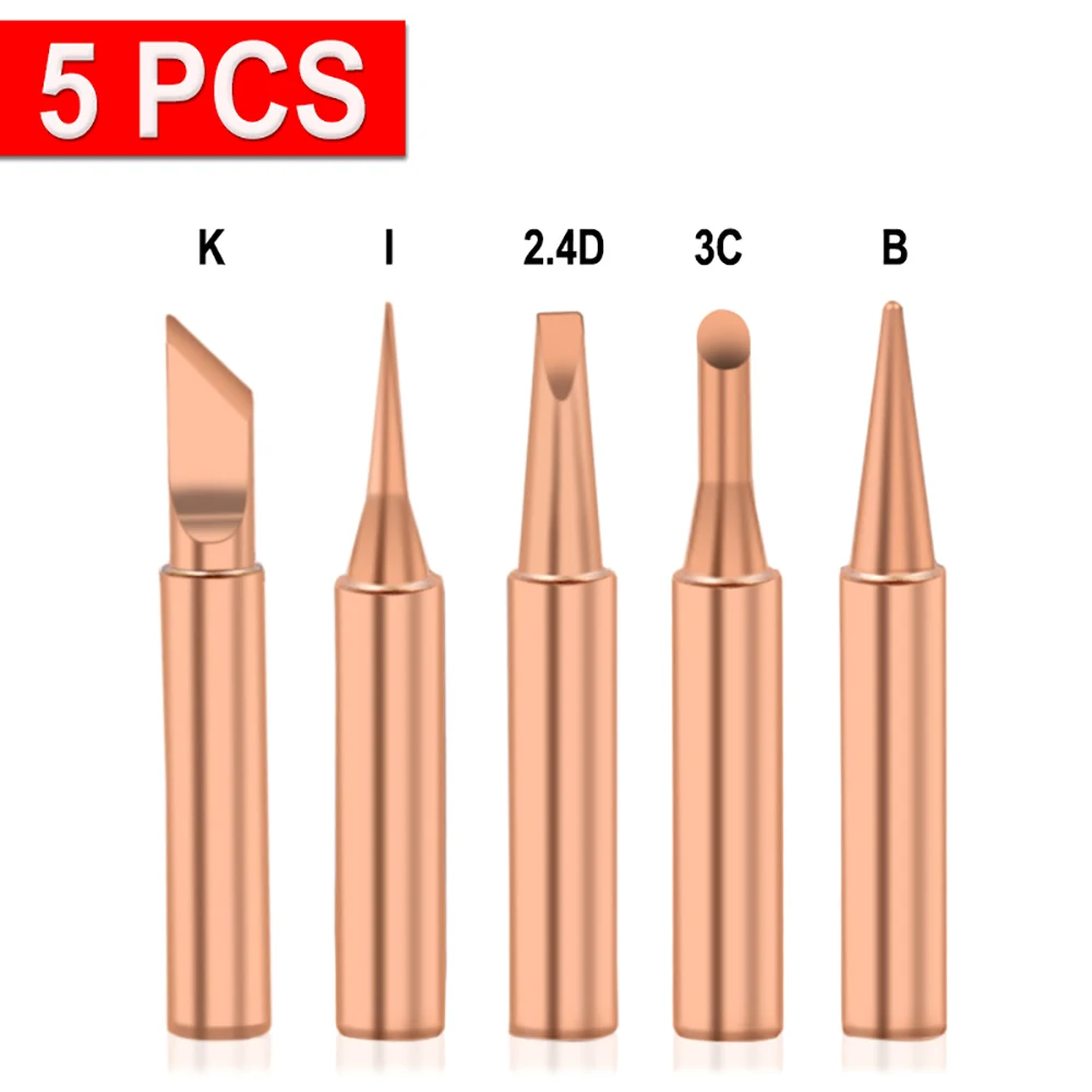 5pcs Pure Copper 900m T Solder Iron Tip Lead Free Solder Tips Welding