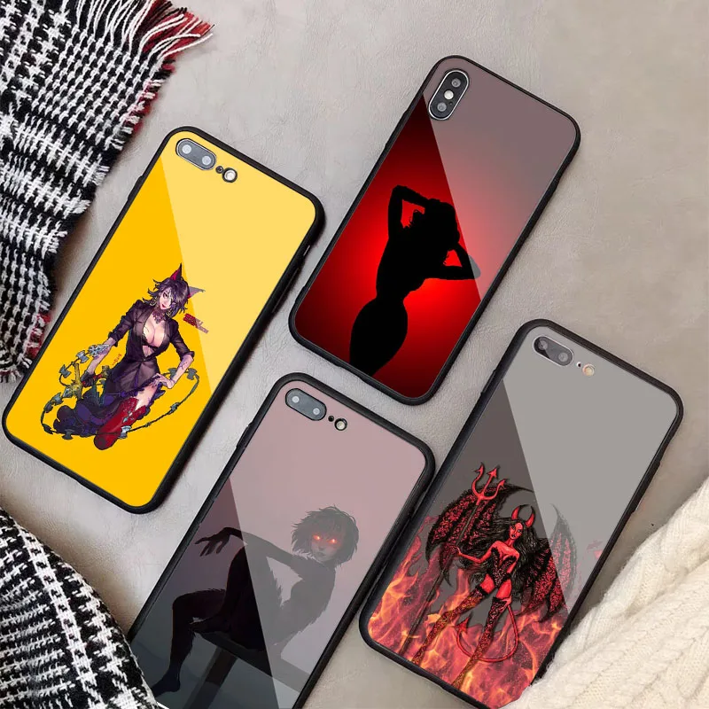 Чехол с изображением женщины дьявола из закаленного стекла для iphone 12 11 Pro Max 5 6 7 8