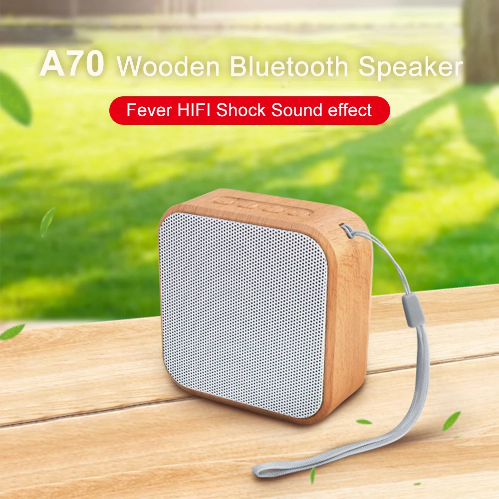 Portable A70 Bluetooth 4.2 Wooden Subwoofer Speaker mini HD Hi-fi Sound Music Speaker for Home Palm bsize Design Support TF