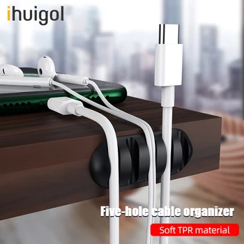 

ihuigol 5-Hole Cable Winder Organizer Clip Earphone Holder Mouse Cord Tablet PC Phone Wire Desktop Management Line Silicone Clip